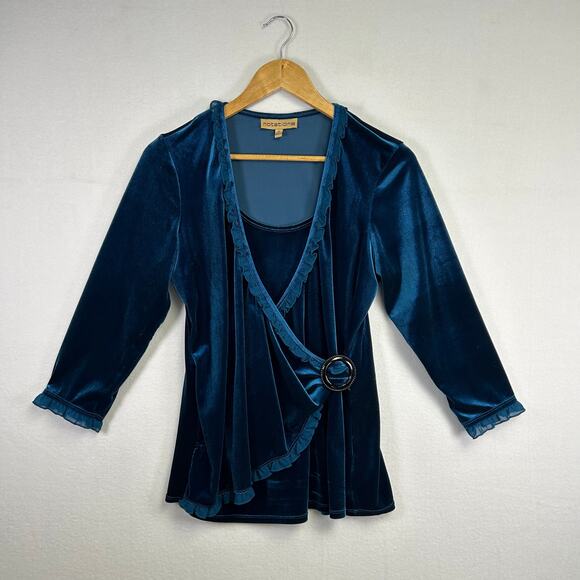 Woman's Velvet Teal Semi Wrap Shirt -Size Medium Y2K Vintage Whimsygoth - Picture 1 of 11